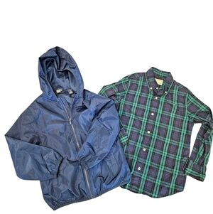 Crewcuts Lands' End Boys Preppy Bundle Plaid Shirt Solid Windbreaker Jacket
